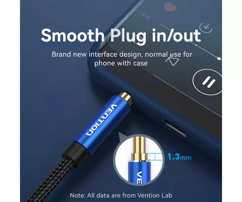 Vention BAWLH Cotton Braided 3.5mm Male to Male Audio Cable 2M Blue Aluminum Alloy Type view 3