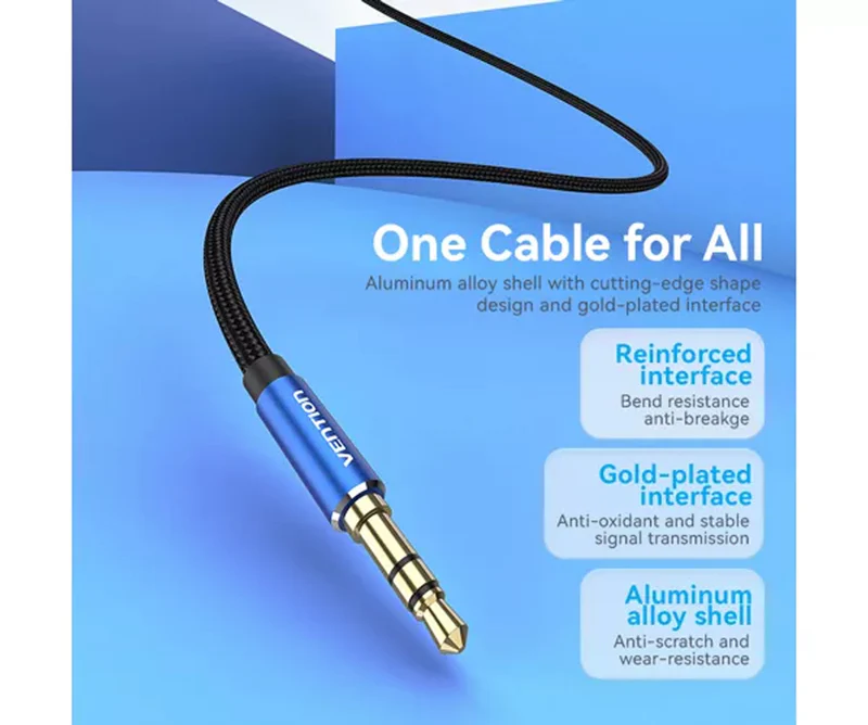 Vention BAWLH Cotton Braided 3.5mm Male to Male Audio Cable 2M Blue Aluminum Alloy Type view 4